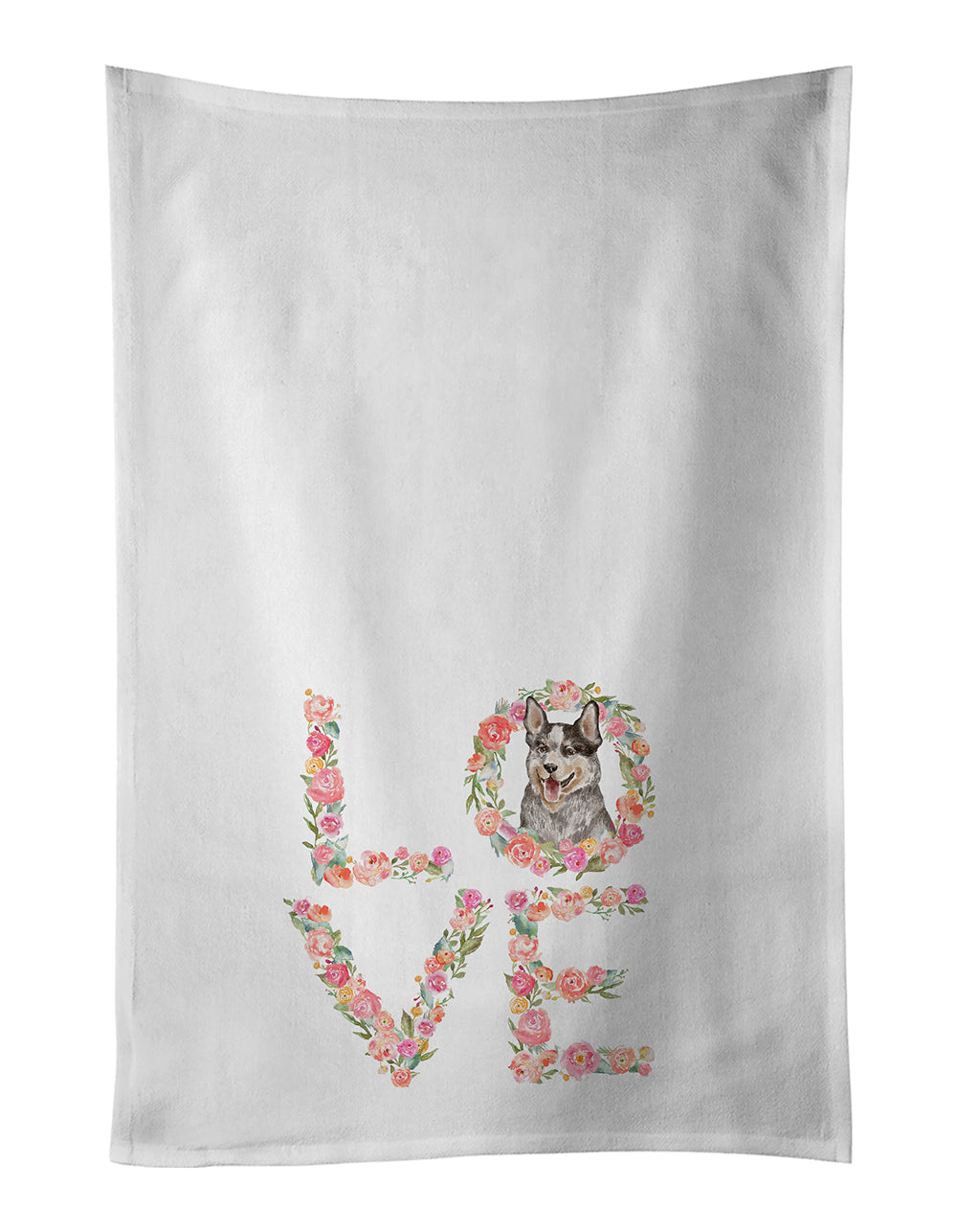 Australian Cattle Dog #2 Love Kitchen Towel Set of 2 White Dish Towels Decorative Bathroom Hand towel for Hand, Face, Hair, Yoga, Tea, Dishcloth, 19 X 28", White