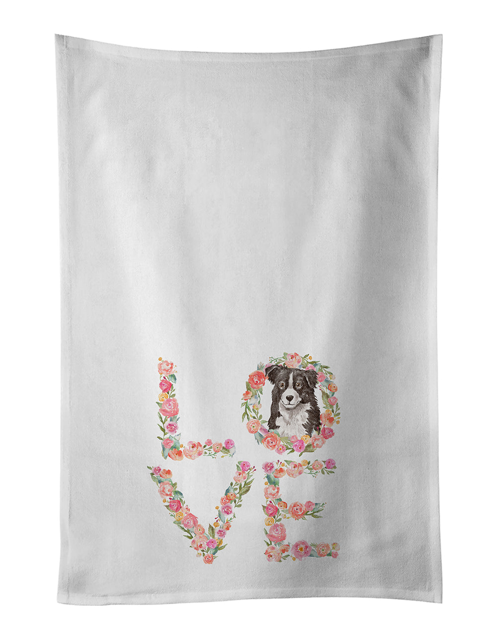 Border Collie #5 Love Kitchen Towel Set of 2 White Dish Towels Decorative Bathroom Hand towel for Hand, Face, Hair, Yoga, Tea, Dishcloth, 19 X 28", White