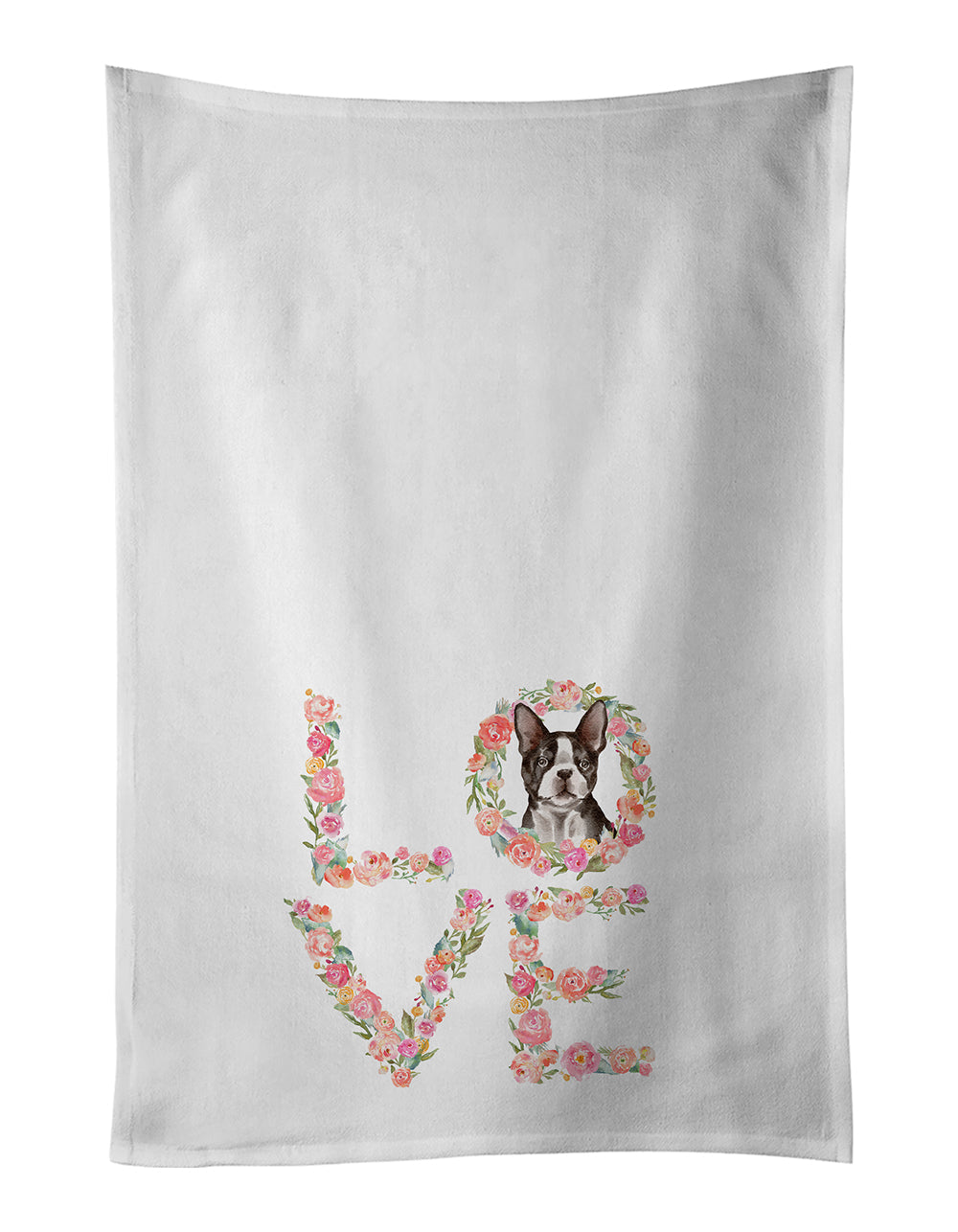 Boston Terrier #5 Love Kitchen Towel Set of 2 White Dish Towels Decorative Bathroom Hand towel for Hand, Face, Hair, Yoga, Tea, Dishcloth, 19 X 28", White