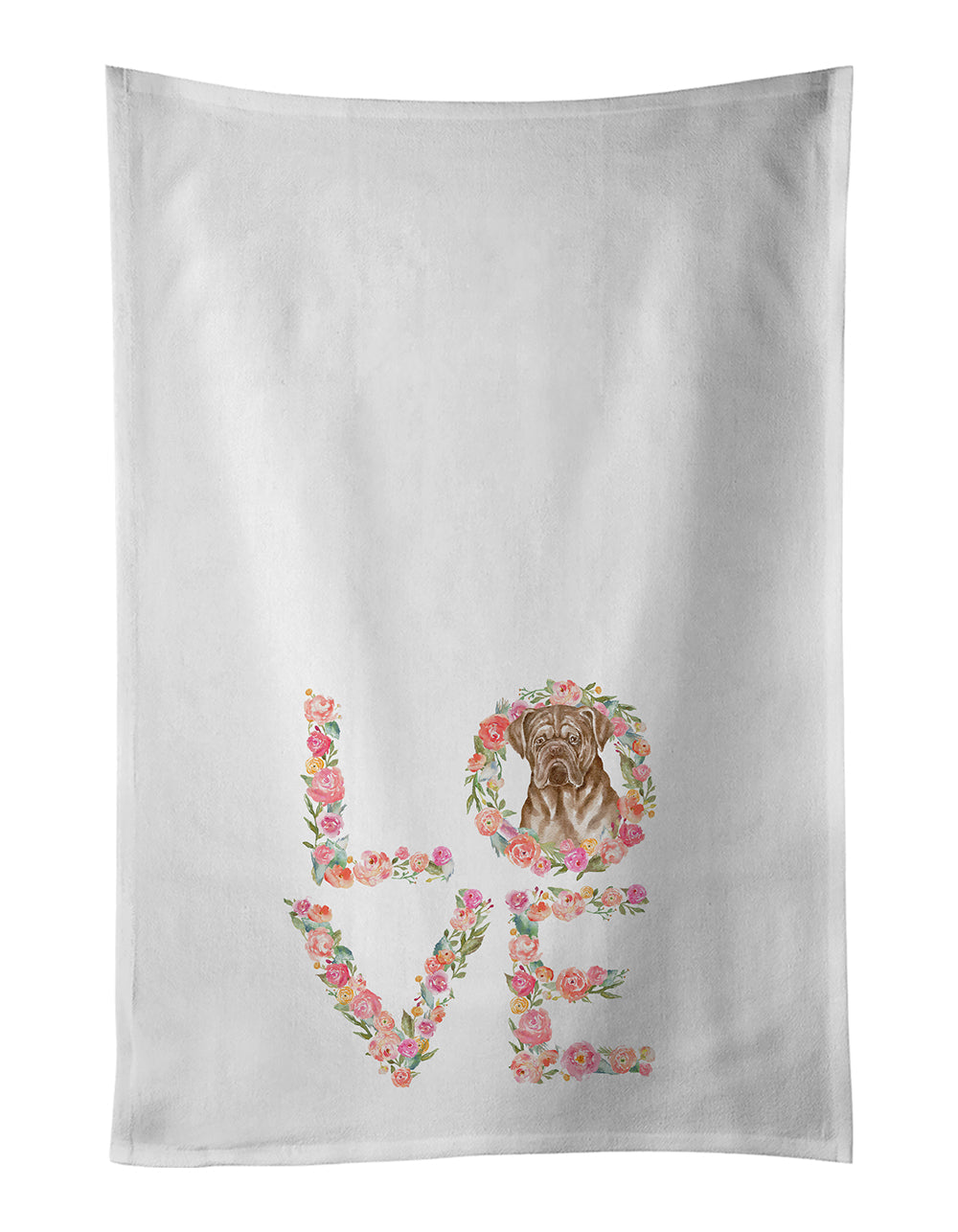 French Mastiff #4 Love Kitchen Towel Set of 2 White Dish Towels Decorative Bathroom Hand towel for Hand, Face, Hair, Yoga, Tea, Dishcloth, 19 X 28", White