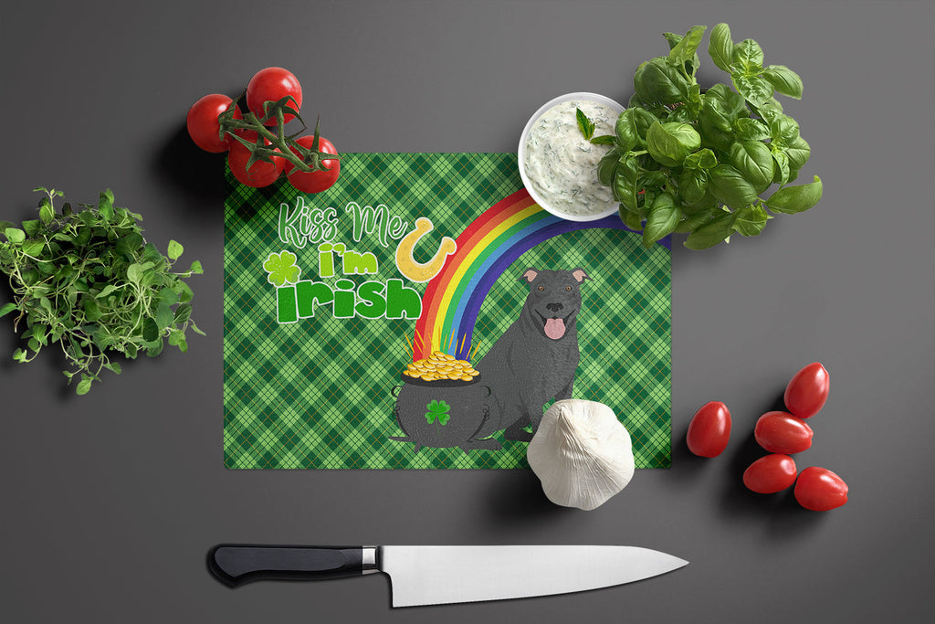 Black Pit Bull Terrier St. Patrick's Day Cutting Board Tempered Glass Kitchen Cutting Surface, Heat Resistant Chopping, Non-Slip Feet, Food Prep & Serving