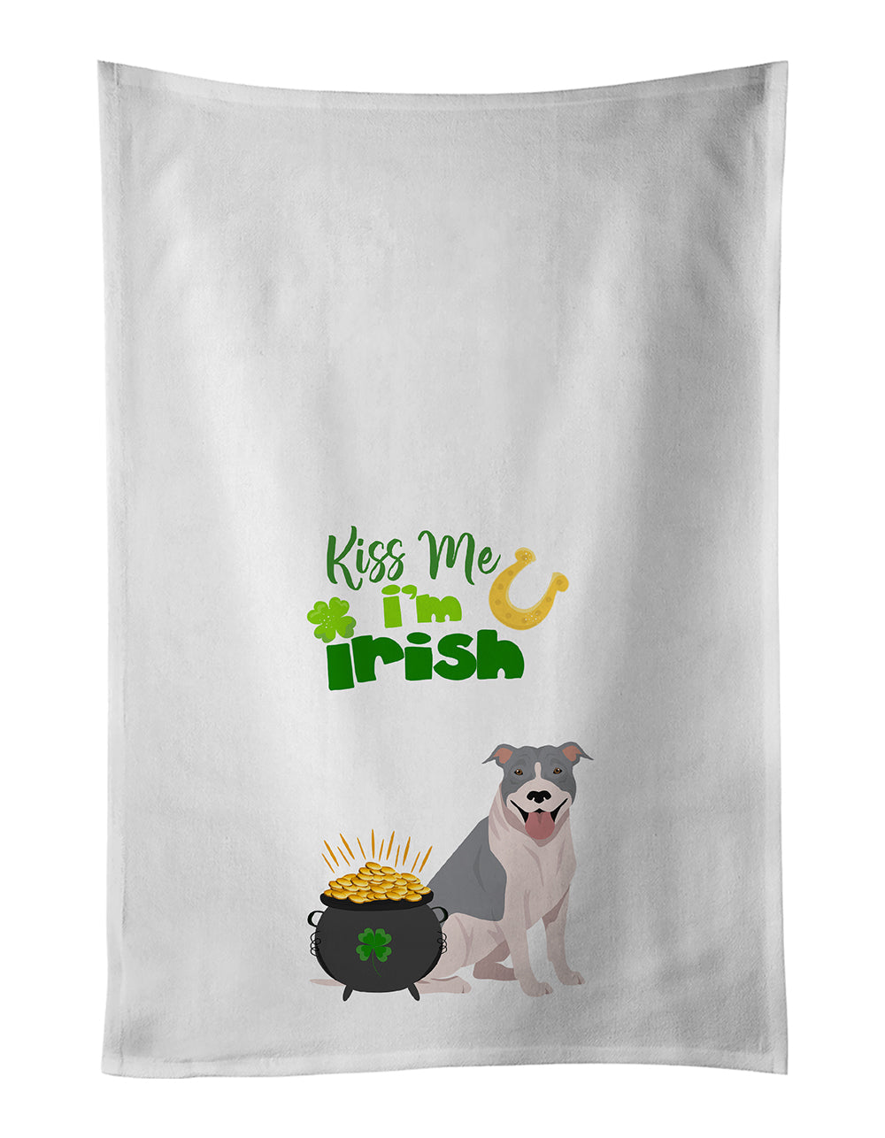 Blue and White Pit Bull Terrier St. Patrick's Day Kitchen Towel Set of 2 White Dish Towels Decorative Bathroom Hand towel for Hand, Face, Hair, Yoga, Tea, Dishcloth, 19 X 28", White