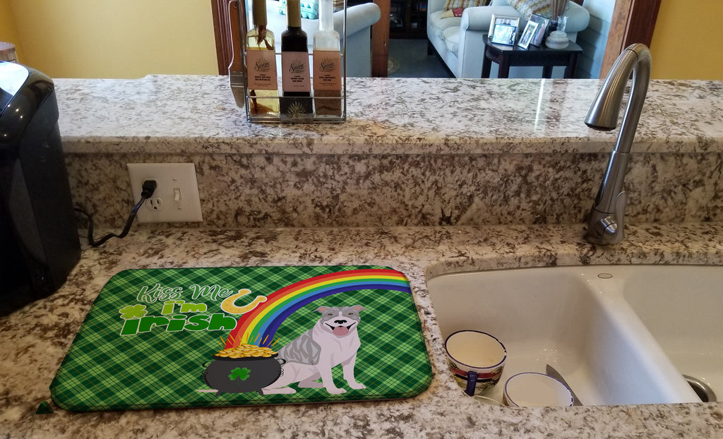 Blue Brindle Pit Bull Terrier St. Patrick's Day Dish Drying Mat Absorbent Dish Drying Mat Pad for Kitchen Counter Dish Drainer Mat for Countertop, 14 x 21", Multicolor