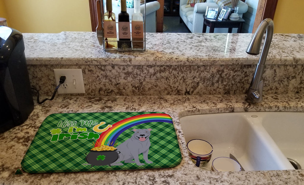 Blue Pit Bull Terrier St. Patrick's Day Dish Drying Mat Absorbent Dish Drying Mat Pad for Kitchen Counter Dish Drainer Mat for Countertop, 14 x 21", Multicolor