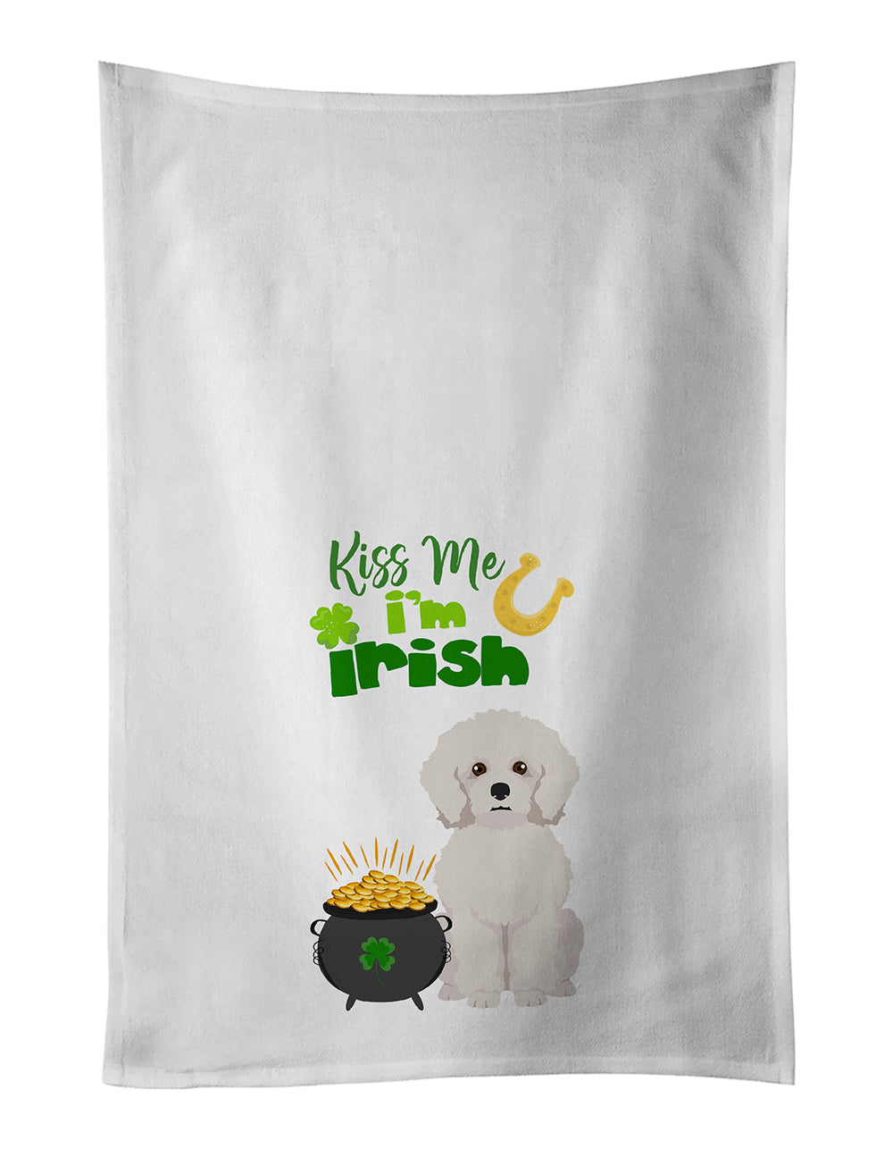 Bichon Frise St. Patrick's Day Kitchen Towel Set of 2 White Dish Towels Decorative Bathroom Hand towel for Hand, Face, Hair, Yoga, Tea, Dishcloth, 19 X 28", White