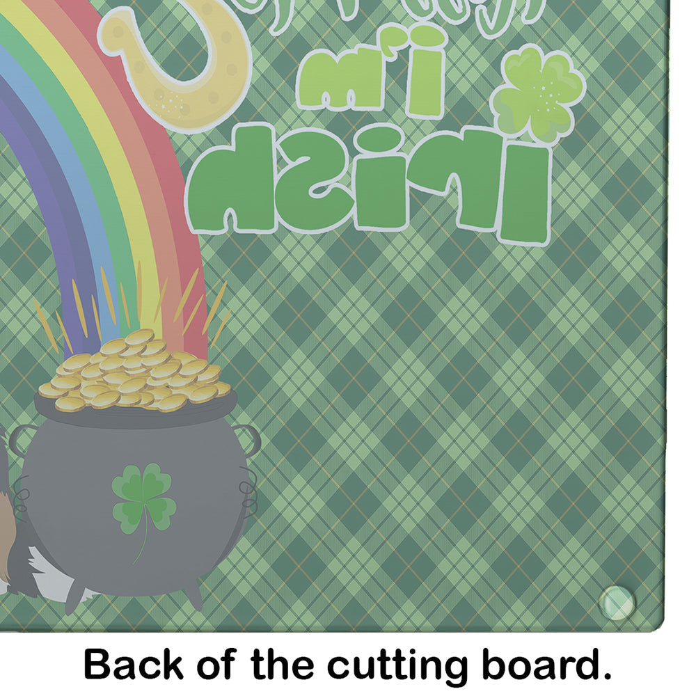 Tricolor Border Collie St. Patrick's Day Cutting Board Tempered Glass Kitchen Cutting Surface, Heat Resistant Chopping, Non-Slip Feet, Food Prep & Serving