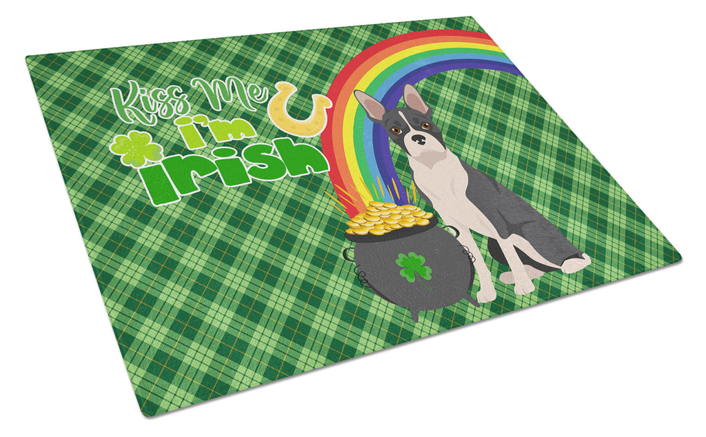 Black Boston Terrier St. Patrick's Day Cutting Board Tempered Glass Kitchen Cutting Surface, Heat Resistant Chopping, Non-Slip Feet, Food Prep & Serving