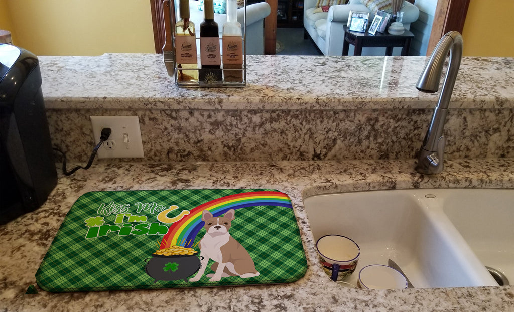 Fawn Boston Terrier St. Patrick's Day Dish Drying Mat Absorbent Dish Drying Mat Pad for Kitchen Counter Dish Drainer Mat for Countertop, 14 x 21", Multicolor