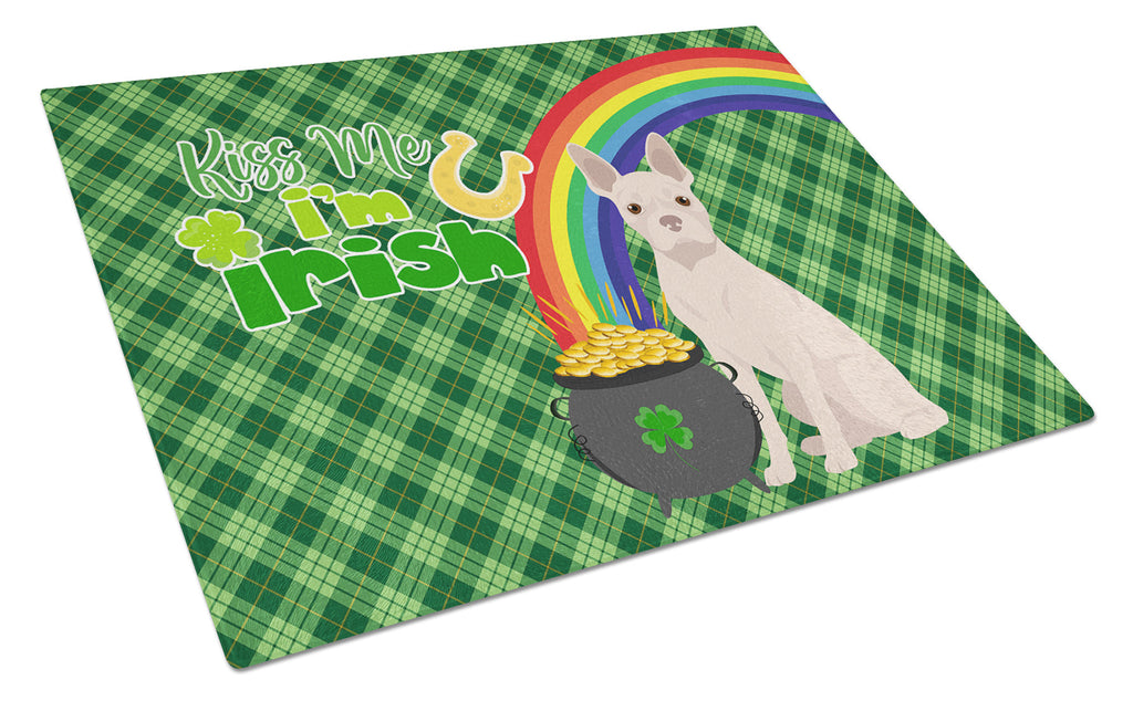 White Boston Terrier St. Patrick's Day Cutting Board Tempered Glass Kitchen Cutting Surface, Heat Resistant Chopping, Non-Slip Feet, Food Prep & Serving