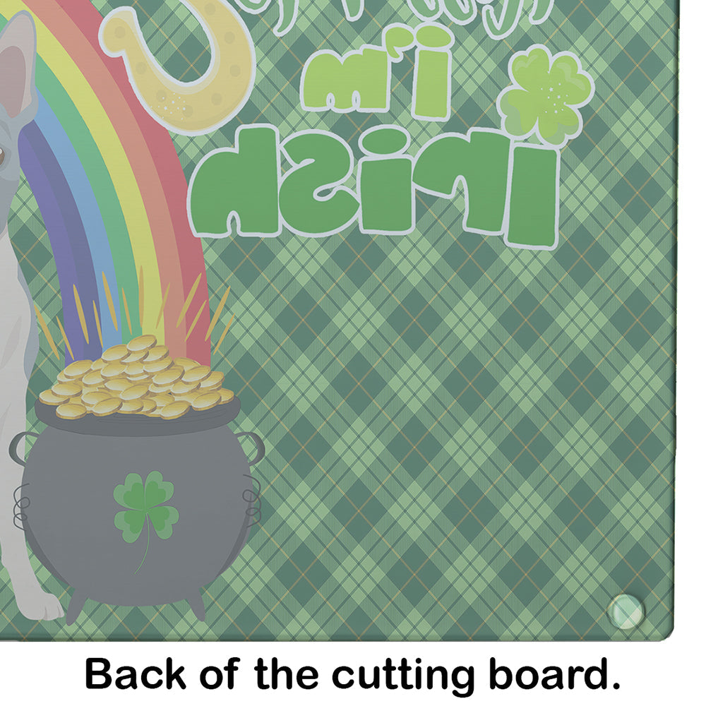 Blue Boston Terrier St. Patrick's Day Cutting Board Tempered Glass Kitchen Cutting Surface, Heat Resistant Chopping, Non-Slip Feet, Food Prep & Serving