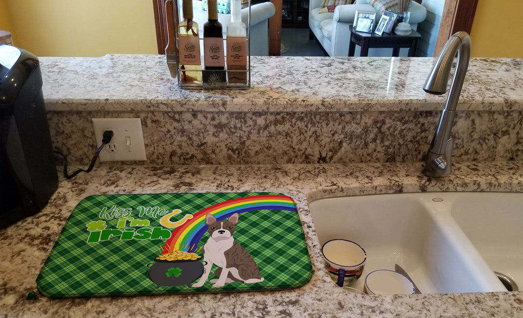 Brindle Boston Terrier St. Patrick's Day Dish Drying Mat Absorbent Dish Drying Mat Pad for Kitchen Counter Dish Drainer Mat for Countertop, 14 x 21", Multicolor