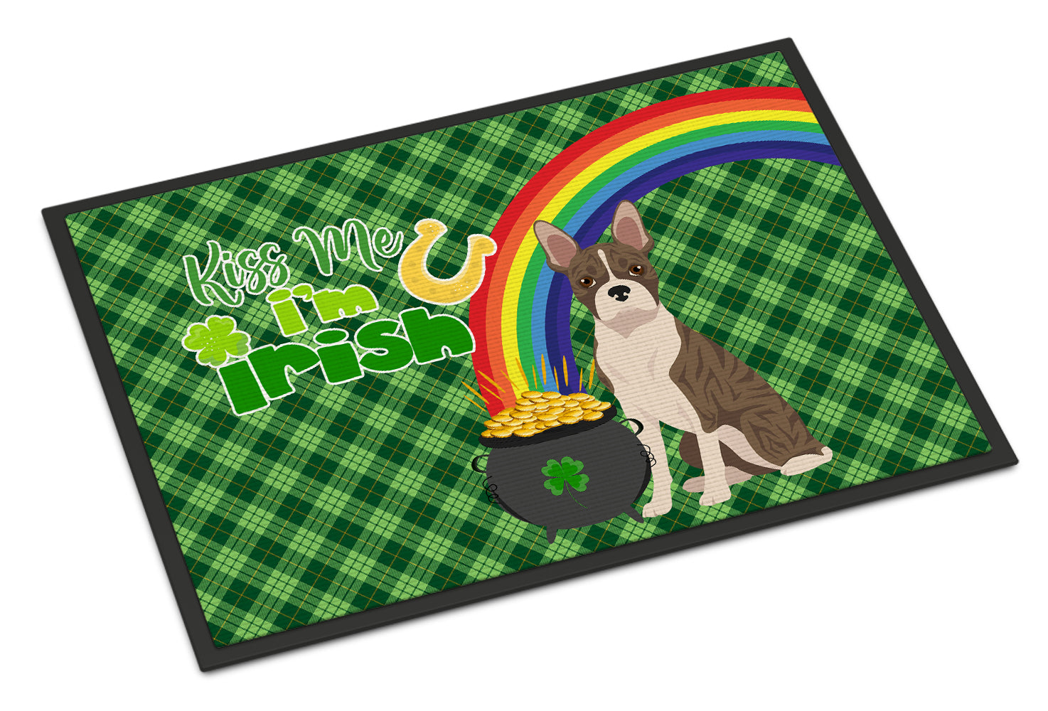 Brindle Boston Terrier St. Patrick's Day Doormat Indoor Outdoor 24H X 36W Front Door Mat Rugs for Entryway, Non Slip Washable Low Pile,