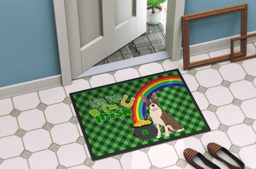 Brindle Boston Terrier St. Patrick's Day Doormat Indoor Outdoor 24H X 36W Front Door Mat Rugs for Entryway, Non Slip Washable Low Pile,