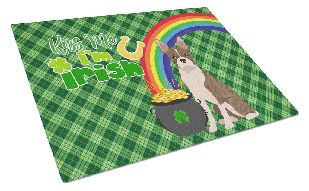 Brindle Boston Terrier St. Patrick's Day Cutting Board Tempered Glass Kitchen Cutting Surface, Heat Resistant Chopping, Non-Slip Feet, Food Prep & Serving