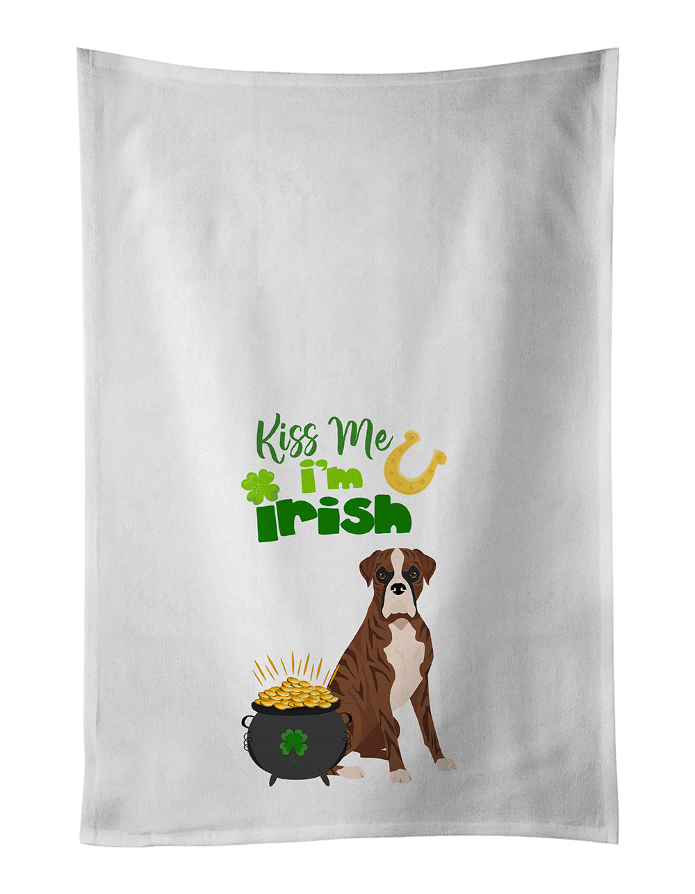 Natural Eared Red Brindle Boxer St. Patrick's Day Kitchen Towel Set of 2 White Dish Towels Decorative Bathroom Hand towel for Hand, Face, Hair, Yoga, Tea, Dishcloth, 19 X 28", White