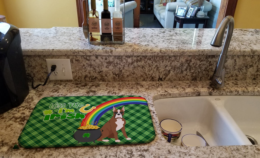 Red Fawn Boxer St. Patrick's Day Dish Drying Mat Absorbent Dish Drying Mat Pad for Kitchen Counter Dish Drainer Mat for Countertop, 14 x 21", Multicolor