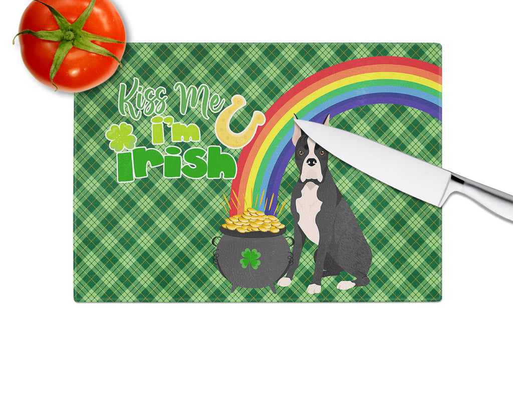 Black Boxer St. Patrick's Day Cutting Board Tempered Glass Kitchen Cutting Surface, Heat Resistant Chopping, Non-Slip Feet, Food Prep & Serving