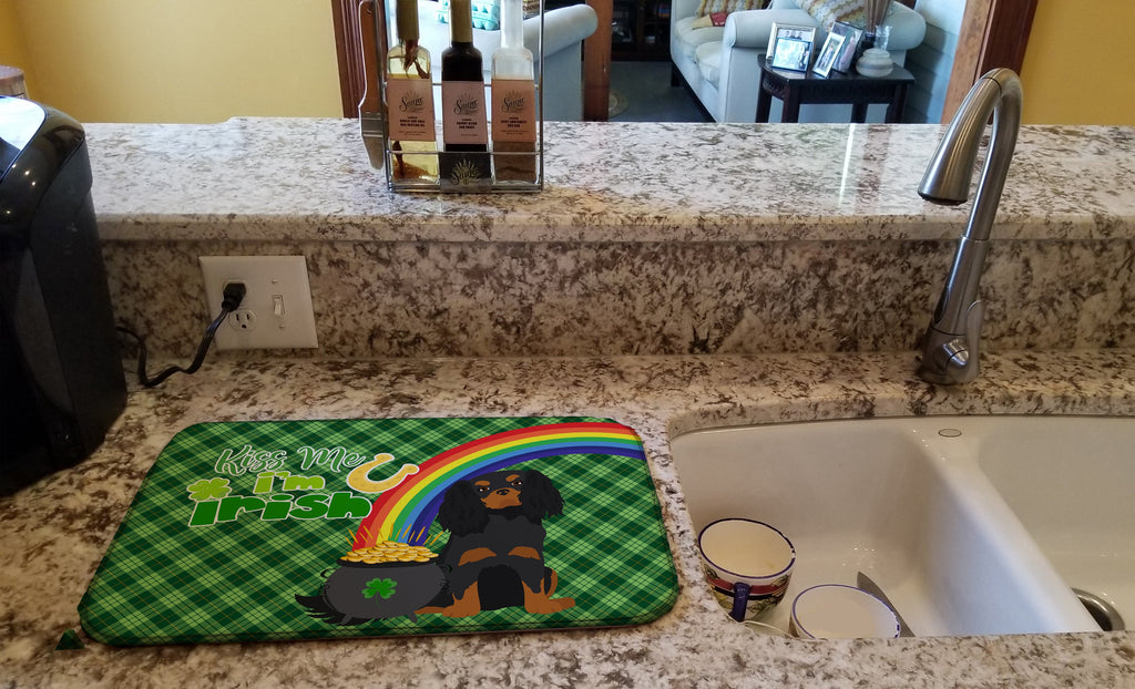 Black and Tan Cavalier Spaniel St. Patrick's Day Dish Drying Mat Absorbent Dish Drying Mat Pad for Kitchen Counter Dish Drainer Mat for Countertop, 14 x 21", Multicolor