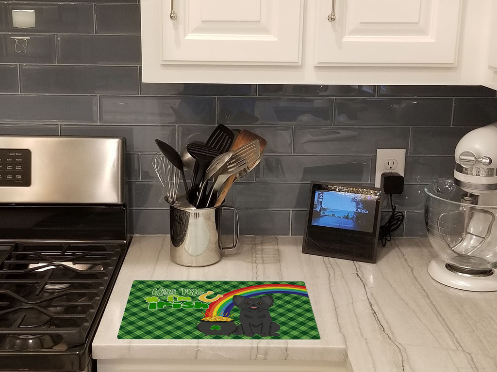 Longhaired Black Chihuahua St. Patrick's Day Cutting Board Tempered Glass Kitchen Cutting Surface, Heat Resistant Chopping, Non-Slip Feet, Food Prep & Serving