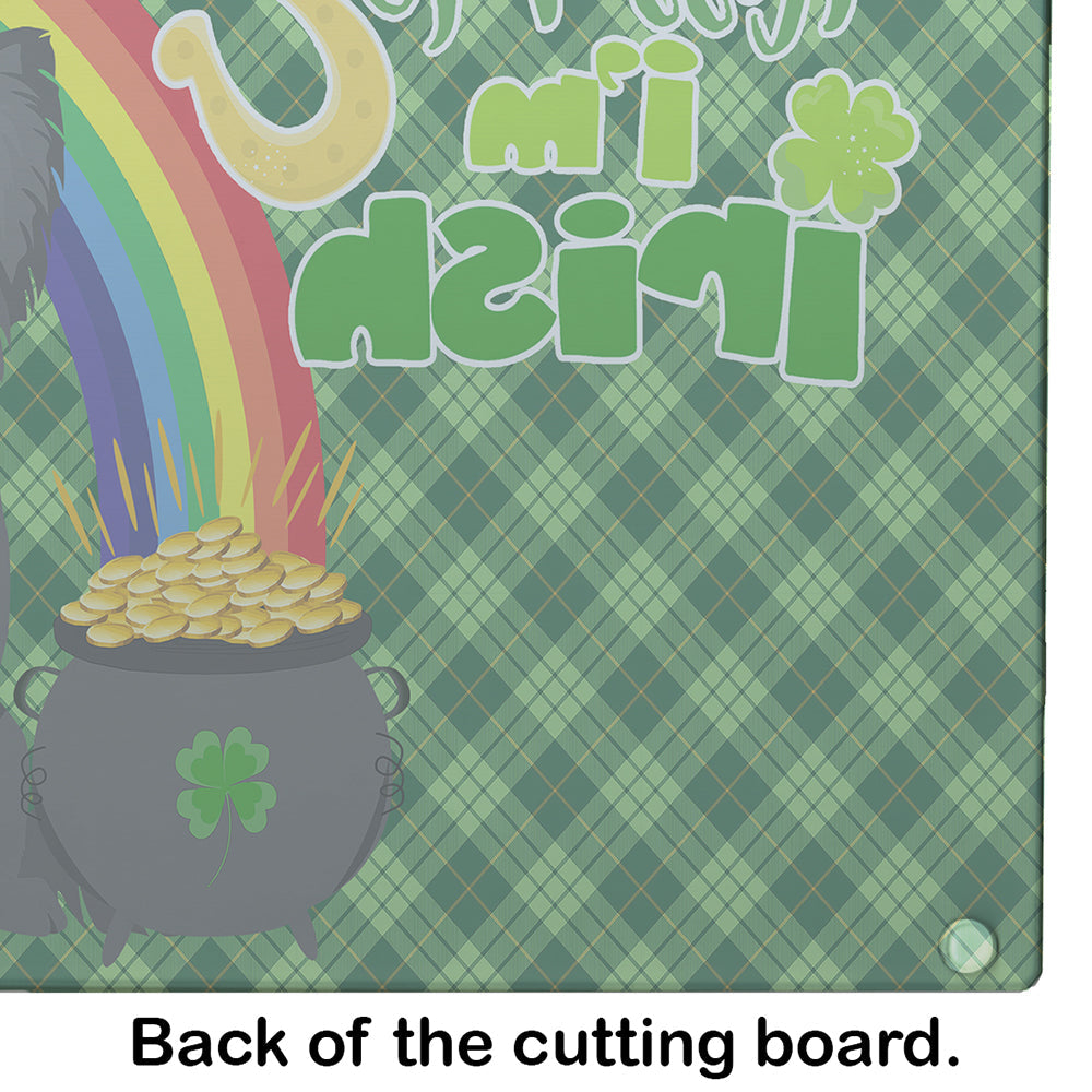 Longhaired Black Chihuahua St. Patrick's Day Cutting Board Tempered Glass Kitchen Cutting Surface, Heat Resistant Chopping, Non-Slip Feet, Food Prep & Serving