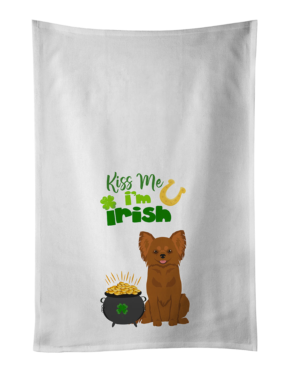 Longhaired Red Chihuahua St. Patrick's Day Kitchen Towel Set of 2 White Dish Towels Decorative Bathroom Hand towel for Hand, Face, Hair, Yoga, Tea, Dishcloth, 19 X 28", White