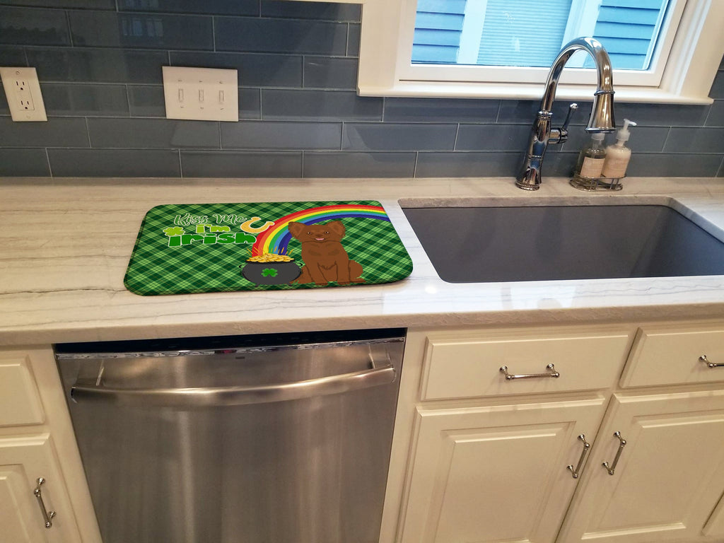 Longhaired Chocolate Chihuahua St. Patrick's Day Dish Drying Mat Absorbent Dish Drying Mat Pad for Kitchen Counter Dish Drainer Mat for Countertop, 14 x 21", Multicolor