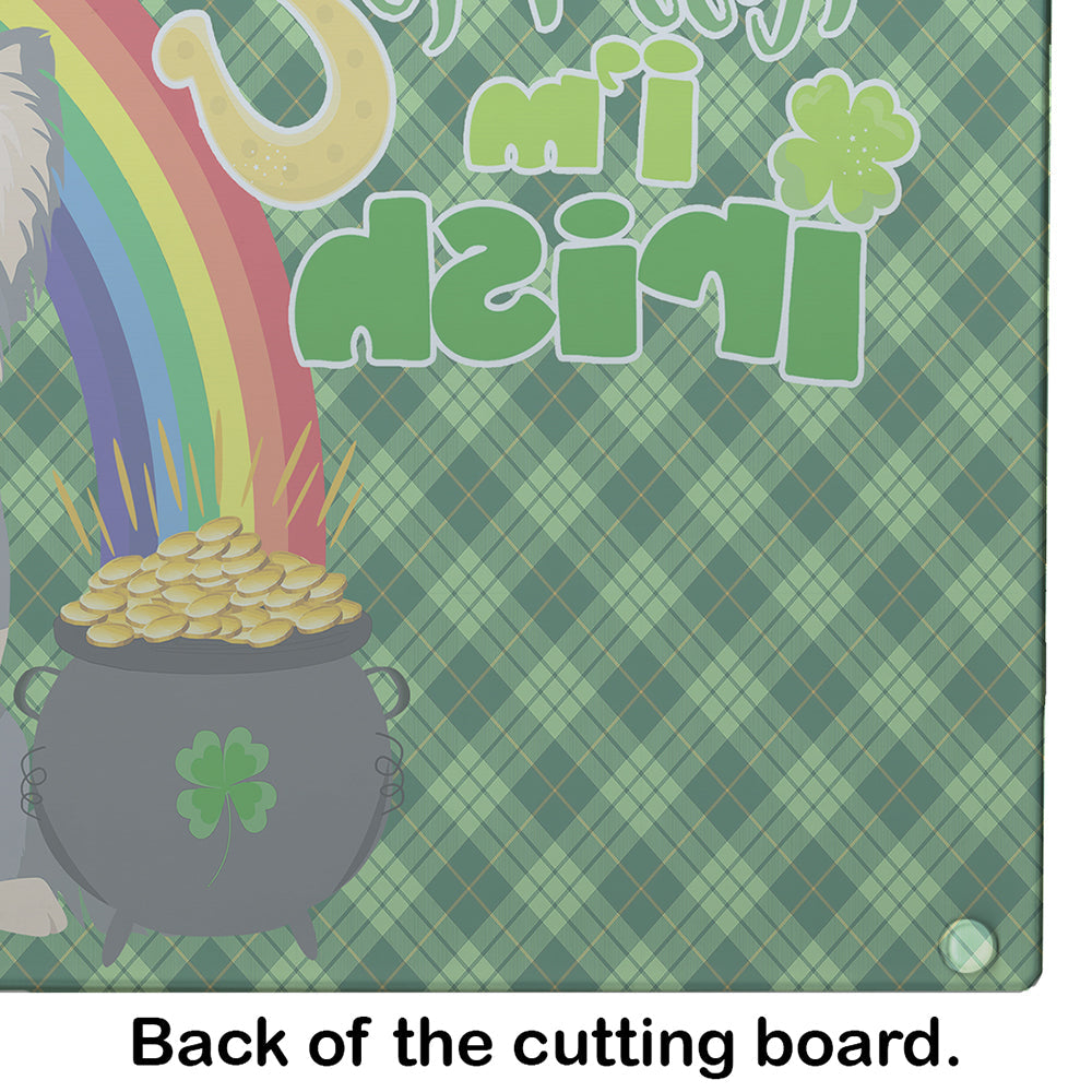 Longhaired Blue and White Chihuahua St. Patrick's Day Cutting Board Tempered Glass Kitchen Cutting Surface, Heat Resistant Chopping, Non-Slip Feet, Food Prep & Serving