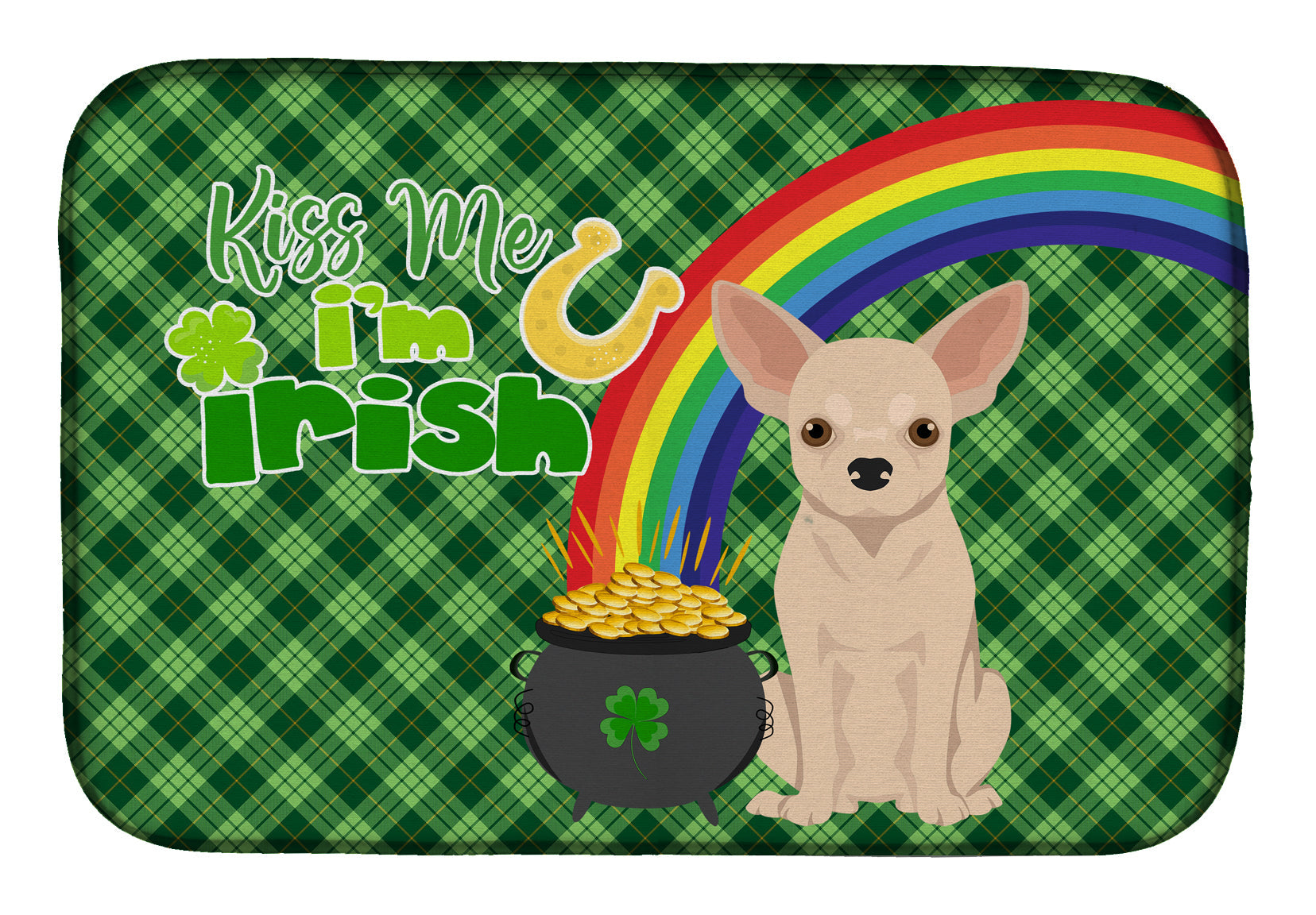 Fawn Chihuahua St. Patrick's Day Dish Drying Mat Absorbent Dish Drying Mat Pad for Kitchen Counter Dish Drainer Mat for Countertop, 14 x 21", Multicolor