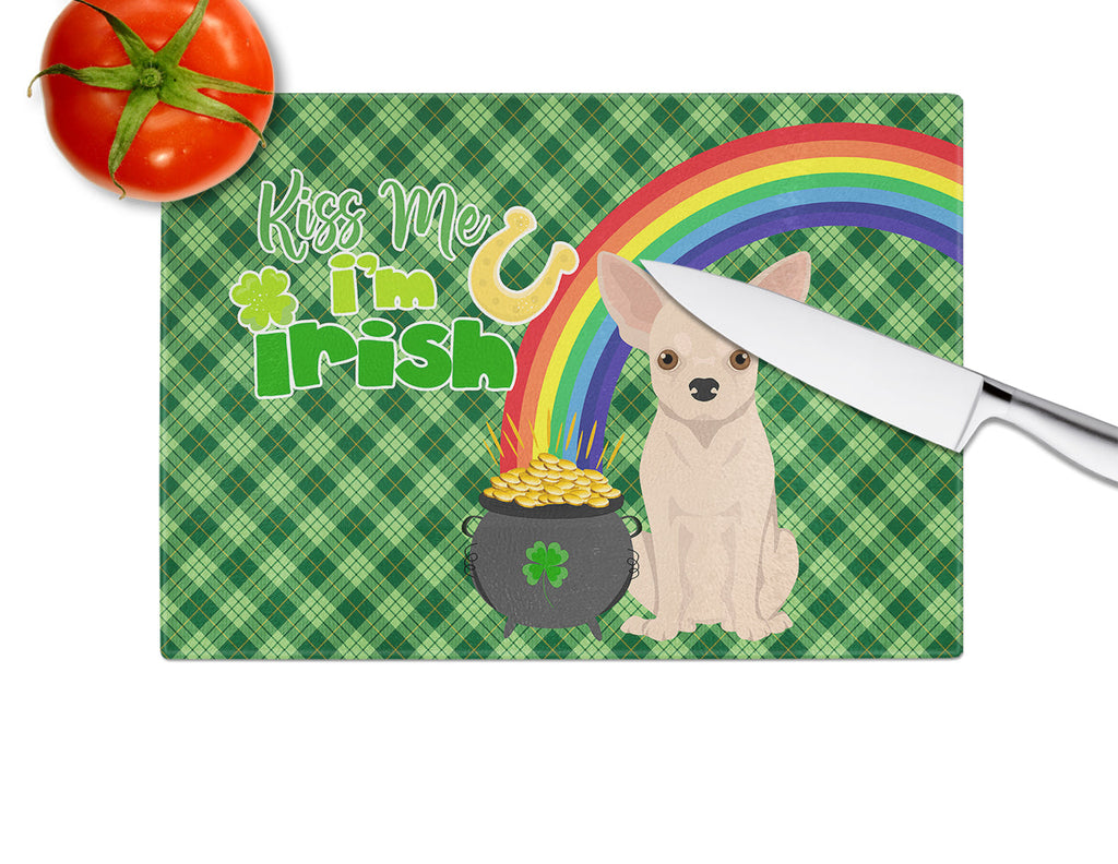Fawn Chihuahua St. Patrick's Day Cutting Board Tempered Glass Kitchen Cutting Surface, Heat Resistant Chopping, Non-Slip Feet, Food Prep & Serving