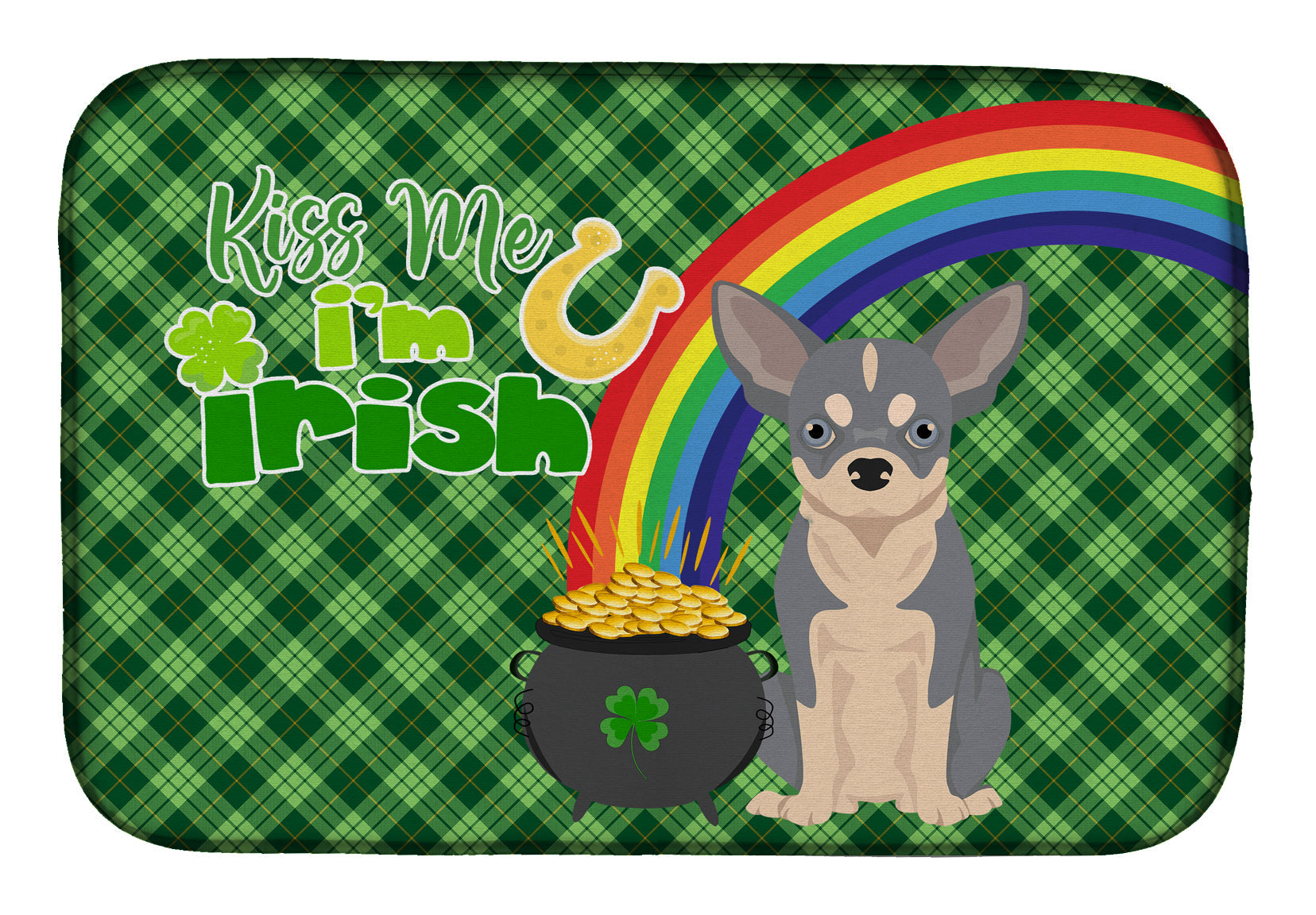Blue and White Chihuahua St. Patrick's Day Dish Drying Mat Absorbent Dish Drying Mat Pad for Kitchen Counter Dish Drainer Mat for Countertop, 14 x 21", Multicolor