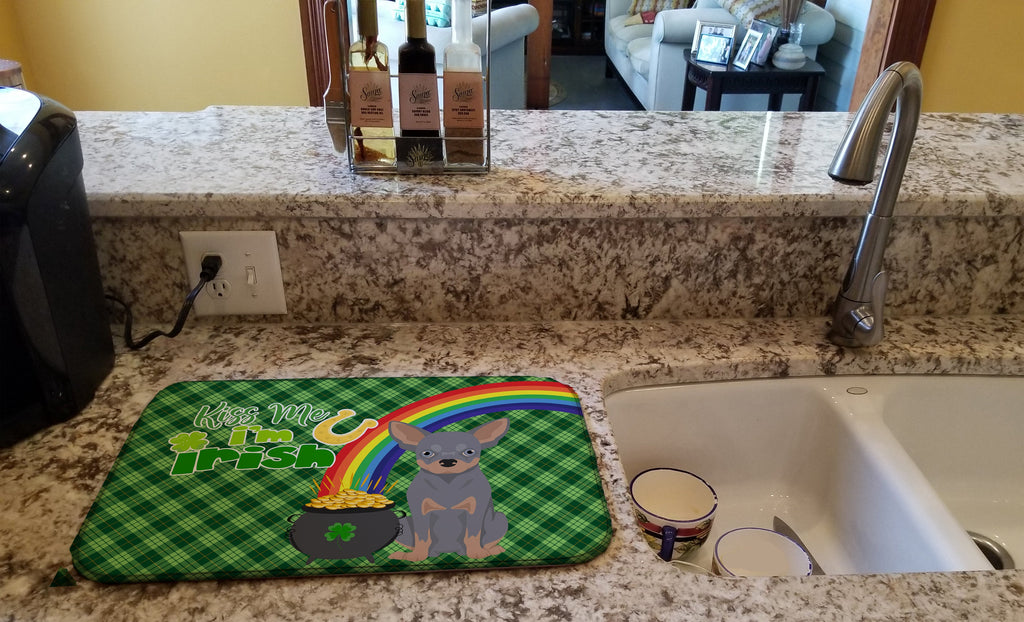 Blue and Tan Chihuahua St. Patrick's Day Dish Drying Mat Absorbent Dish Drying Mat Pad for Kitchen Counter Dish Drainer Mat for Countertop, 14 x 21", Multicolor