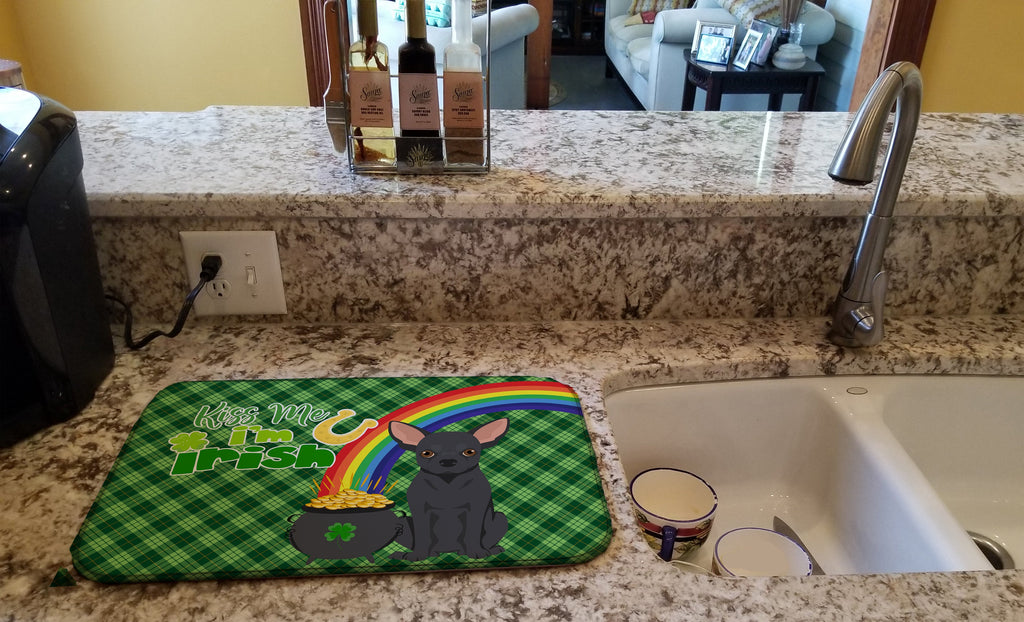 Black Chihuahua St. Patrick's Day Dish Drying Mat Absorbent Dish Drying Mat Pad for Kitchen Counter Dish Drainer Mat for Countertop, 14 x 21", Multicolor