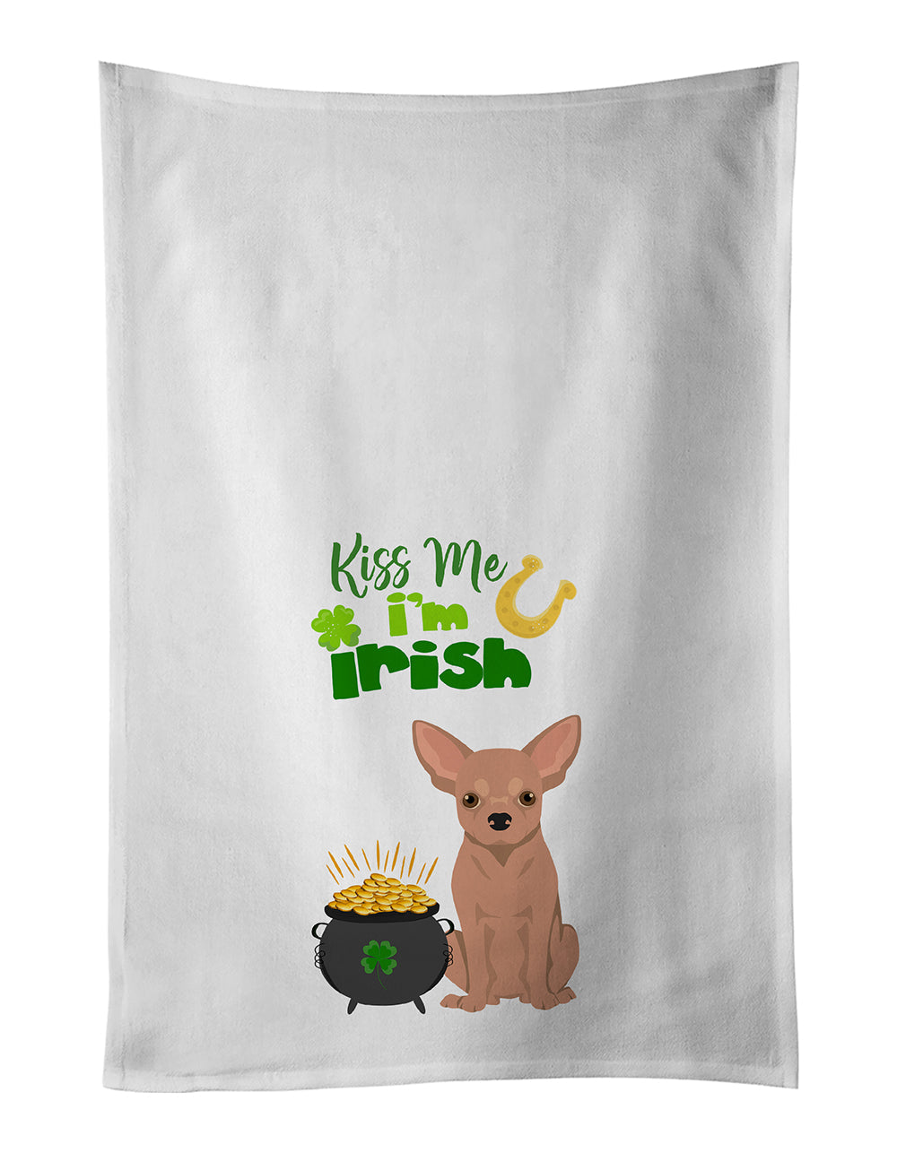 Cream Chihuahua St. Patrick's Day Kitchen Towel Set of 2 White Dish Towels Decorative Bathroom Hand towel for Hand, Face, Hair, Yoga, Tea, Dishcloth, 19 X 28", White