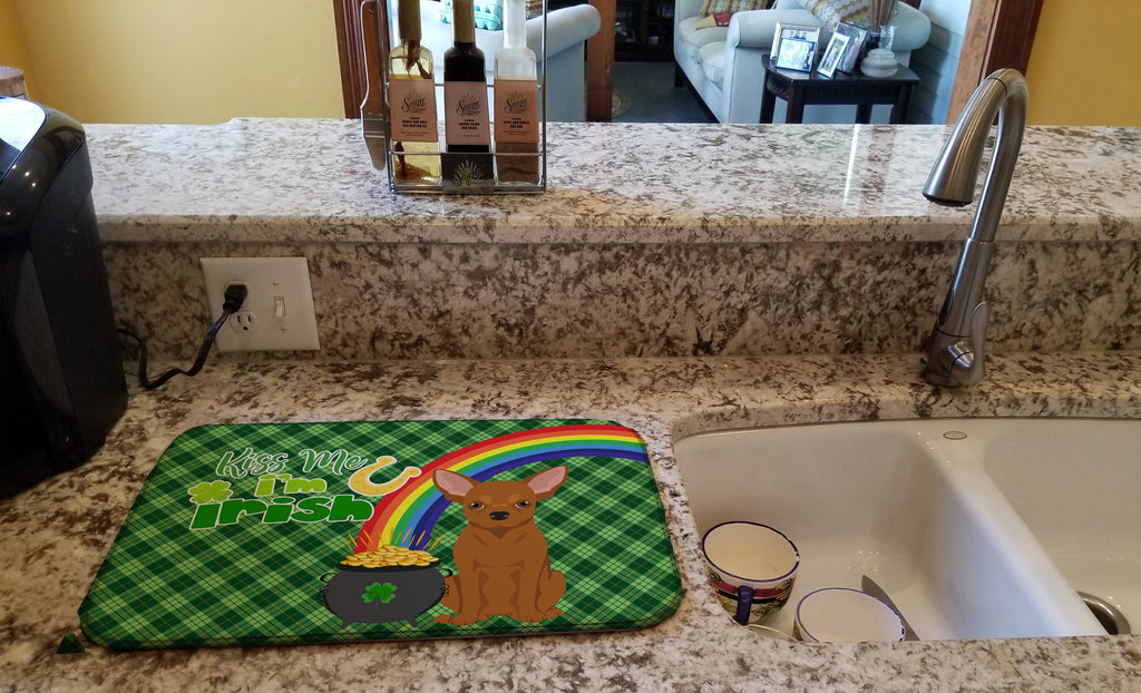 Red Chihuahua St. Patrick's Day Dish Drying Mat Absorbent Dish Drying Mat Pad for Kitchen Counter Dish Drainer Mat for Countertop, 14 x 21", Multicolor