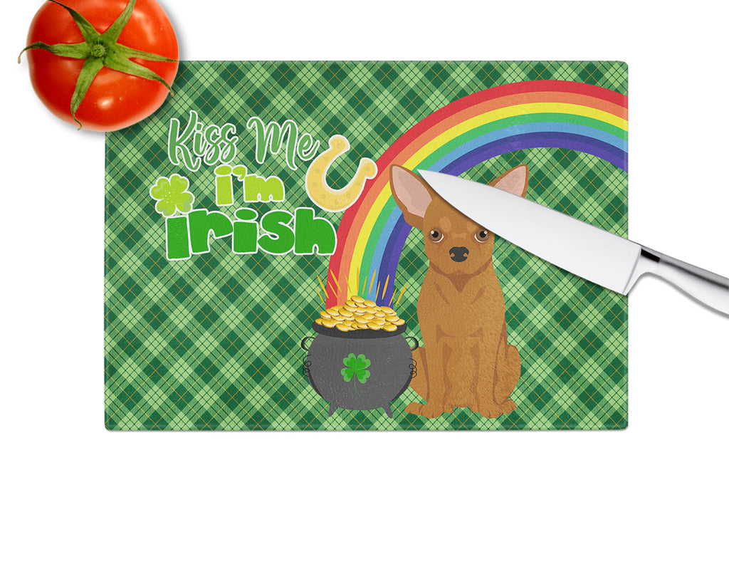 Red Chihuahua St. Patrick's Day Cutting Board Tempered Glass Kitchen Cutting Surface, Heat Resistant Chopping, Non-Slip Feet, Food Prep & Serving