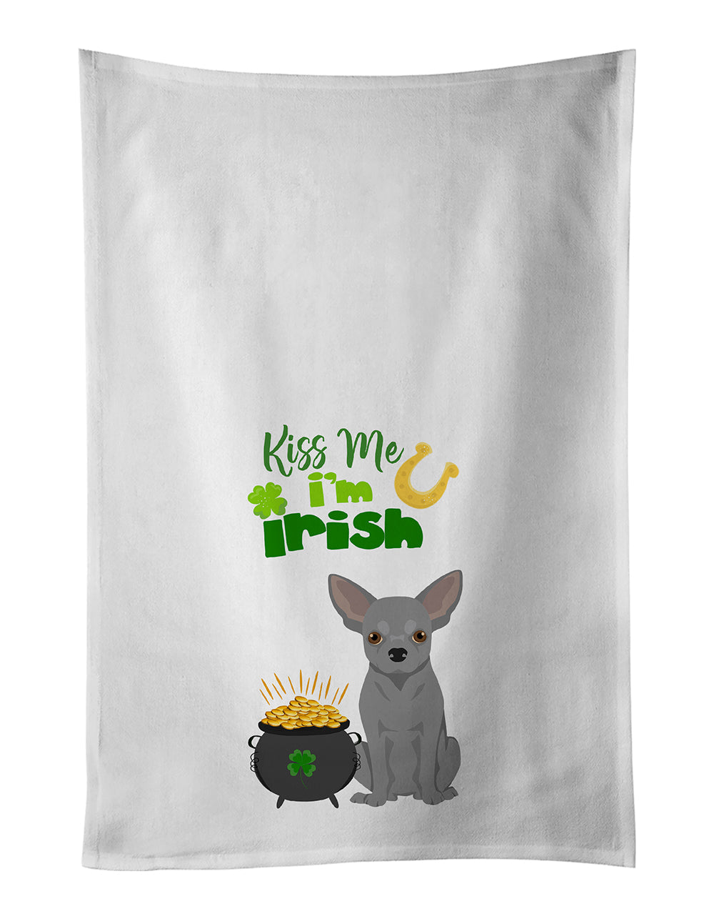 Silver Chihuahua St. Patrick's Day Kitchen Towel Set of 2 White Dish Towels Decorative Bathroom Hand towel for Hand, Face, Hair, Yoga, Tea, Dishcloth, 19 X 28", White