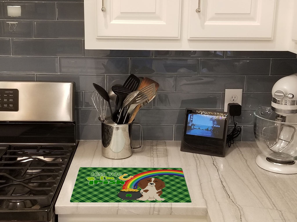Longhair Red Pedbald Dachshund St. Patrick's Day Cutting Board Tempered Glass Kitchen Cutting Surface, Heat Resistant Chopping, Non-Slip Feet, Food Prep & Serving