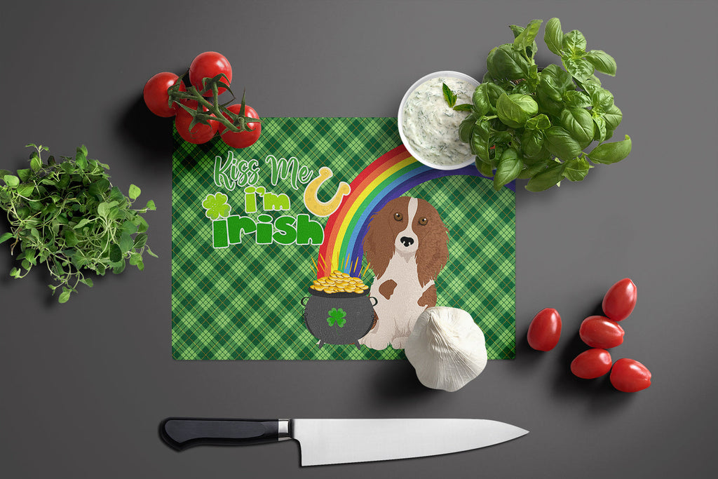 Longhair Red Pedbald Dachshund St. Patrick's Day Cutting Board Tempered Glass Kitchen Cutting Surface, Heat Resistant Chopping, Non-Slip Feet, Food Prep & Serving