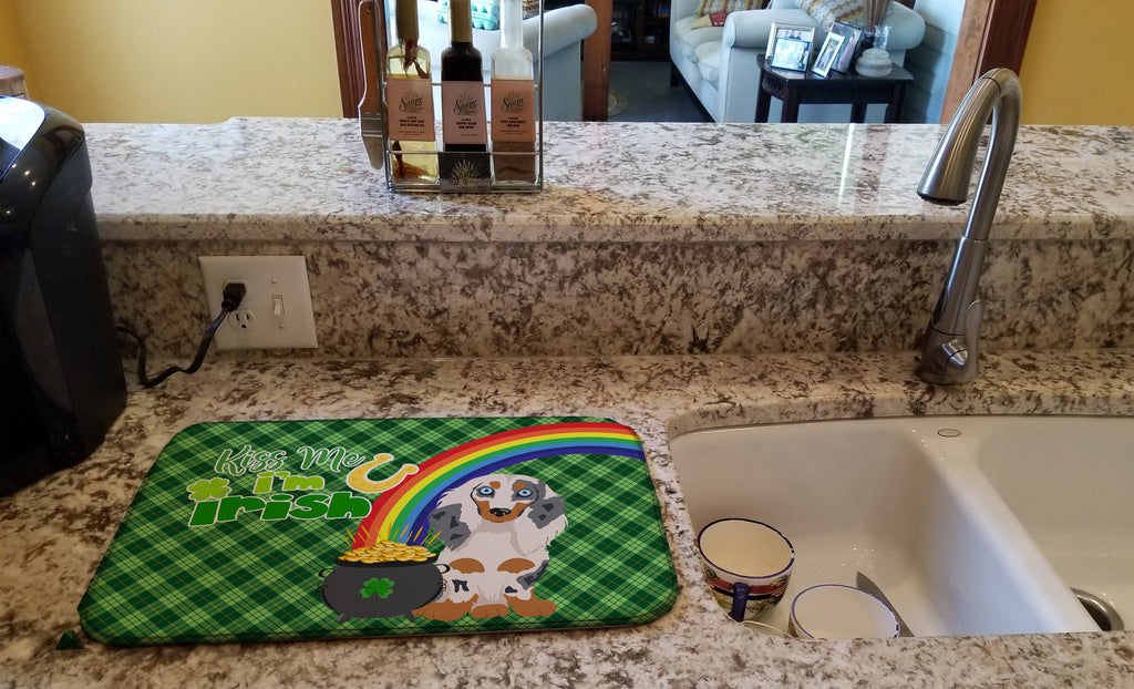Longhair Cream Dapple Dachshund St. Patrick's Day Dish Drying Mat Absorbent Dish Drying Mat Pad for Kitchen Counter Dish Drainer Mat for Countertop, 14 x 21", Multicolor