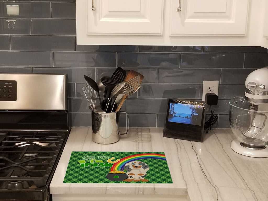 Longhair Cream Dapple Dachshund St. Patrick's Day Cutting Board Tempered Glass Kitchen Cutting Surface, Heat Resistant Chopping, Non-Slip Feet, Food Prep & Serving