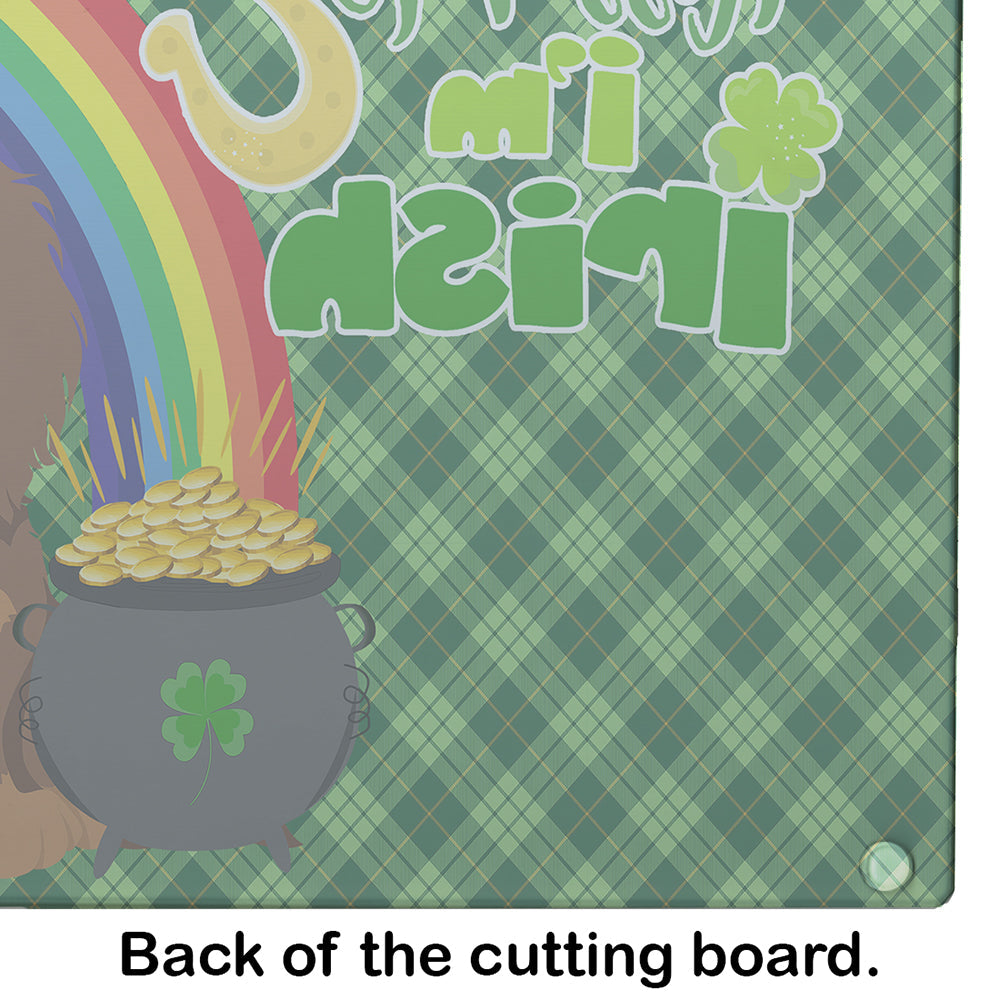 Longhair Chocolate and Tan Dachshund St. Patrick's Day Cutting Board Tempered Glass Kitchen Cutting Surface, Heat Resistant Chopping, Non-Slip Feet, Food Prep & Serving