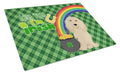 Longhair Cream Dachshund St. Patrick's Day Cutting Board Tempered Glass Kitchen Cutting Surface, Heat Resistant Chopping, Non-Slip Feet, Food Prep & Serving