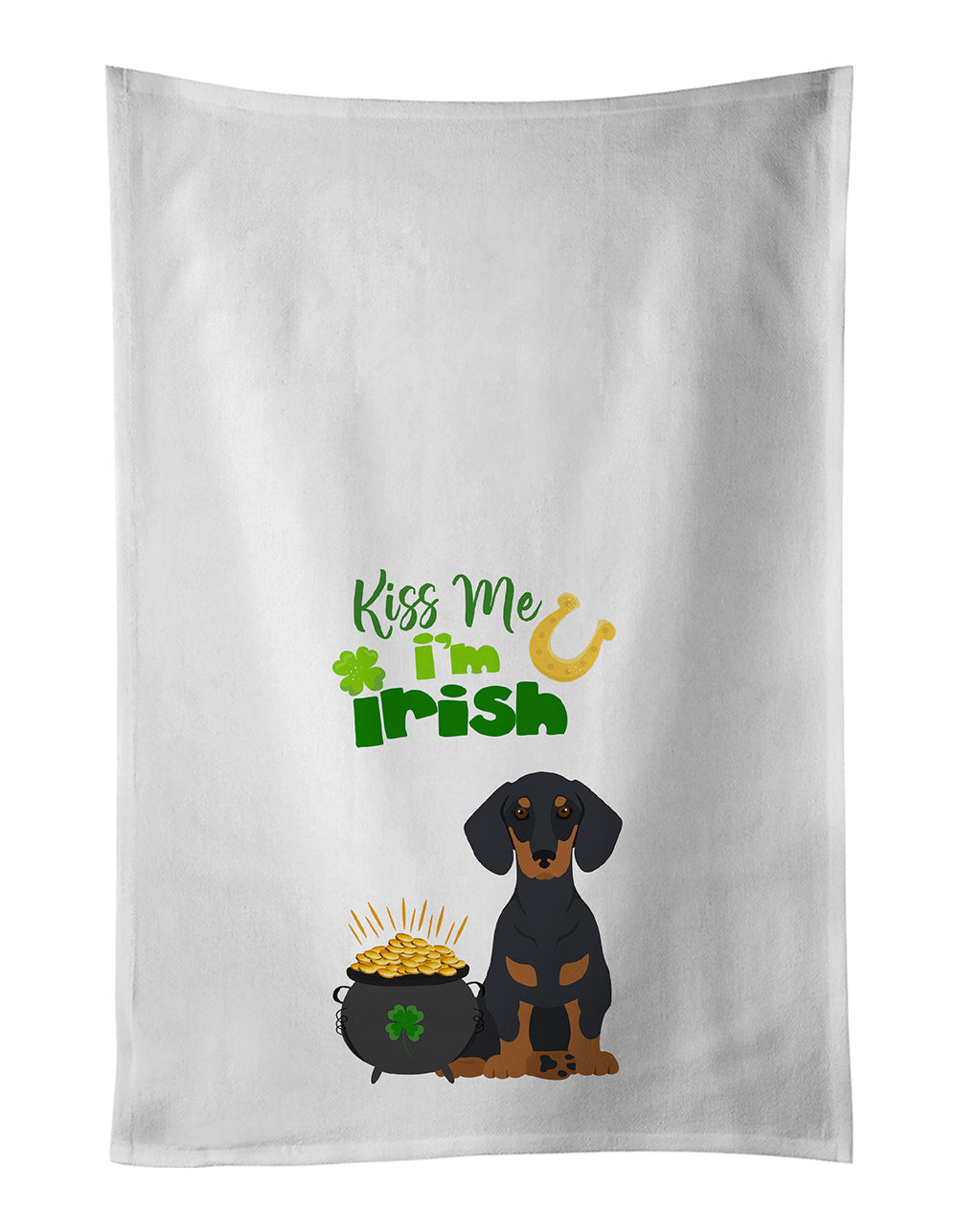 Black and Tan Dachshund St. Patrick's Day Kitchen Towel Set of 2 White Dish Towels Decorative Bathroom Hand towel for Hand, Face, Hair, Yoga, Tea, Dishcloth, 19 X 28", White