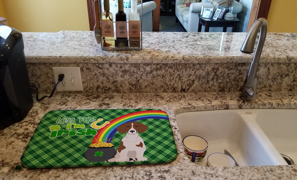 Red Piebald Dachshund St. Patrick's Day Dish Drying Mat Absorbent Dish Drying Mat Pad for Kitchen Counter Dish Drainer Mat for Countertop, 14 x 21", Multicolor