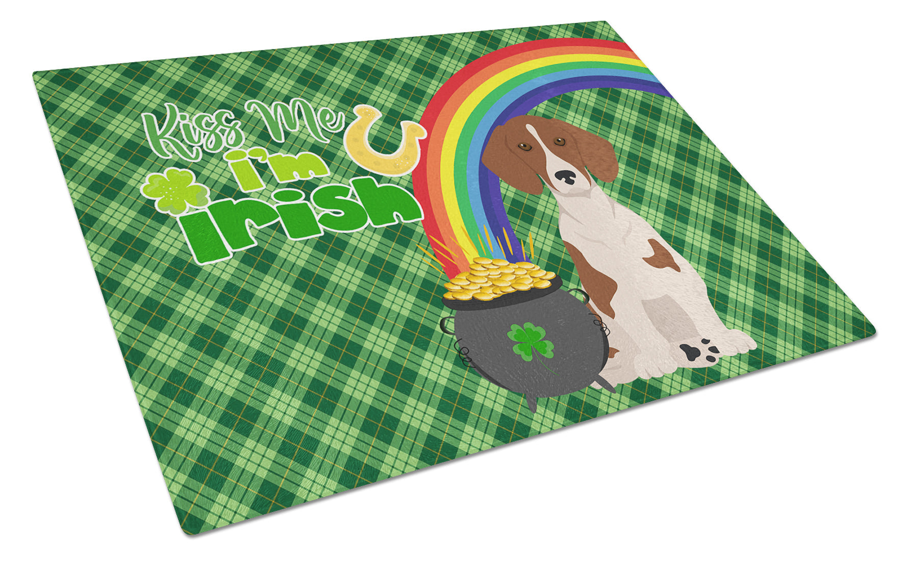 Red Piebald Dachshund St. Patrick's Day Cutting Board Tempered Glass Kitchen Cutting Surface, Heat Resistant Chopping, Non-Slip Feet, Food Prep & Serving