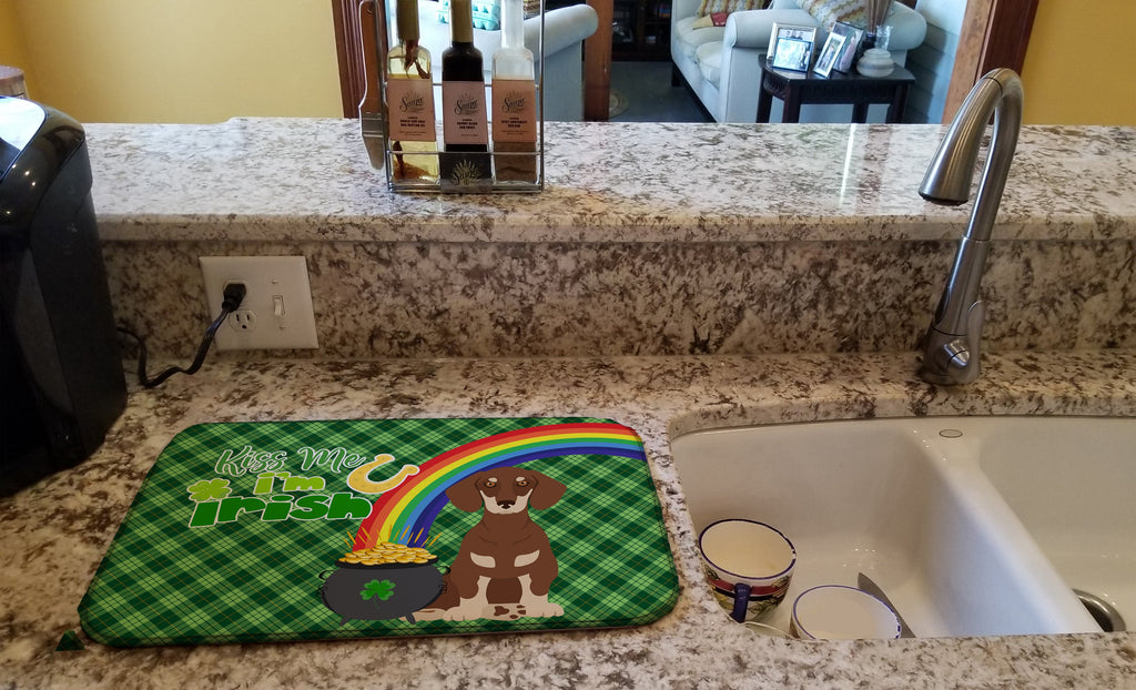 Chocolate and Cream Dachshund St. Patrick's Day Dish Drying Mat Absorbent Dish Drying Mat Pad for Kitchen Counter Dish Drainer Mat for Countertop, 14 x 21", Multicolor