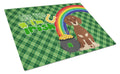Chocolate and Cream Dachshund St. Patrick's Day Cutting Board Tempered Glass Kitchen Cutting Surface, Heat Resistant Chopping, Non-Slip Feet, Food Prep & Serving