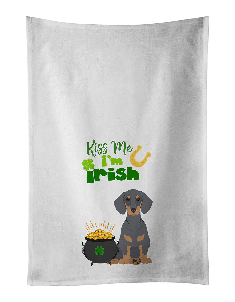 Blue and Tan Dachshund St. Patrick's Day Kitchen Towel Set of 2 White Dish Towels Decorative Bathroom Hand towel for Hand, Face, Hair, Yoga, Tea, Dishcloth, 19 X 28", White