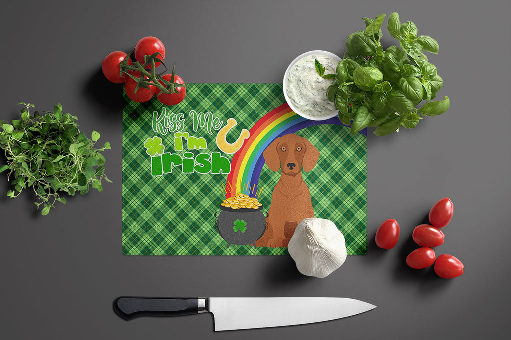 Red Dachshund St. Patrick's Day Cutting Board Tempered Glass Kitchen Cutting Surface, Heat Resistant Chopping, Non-Slip Feet, Food Prep & Serving