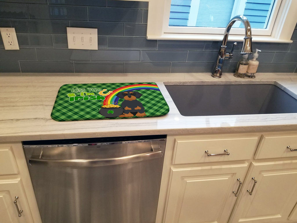 Wirehair Black and Tan Dachshund St. Patrick's Day Dish Drying Mat Absorbent Dish Drying Mat Pad for Kitchen Counter Dish Drainer Mat for Countertop, 14 x 21", Multicolor